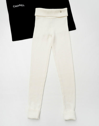 CHANEL Pants AG736/P16403W02680 wool Ivory COCO Mark leggings Women 38