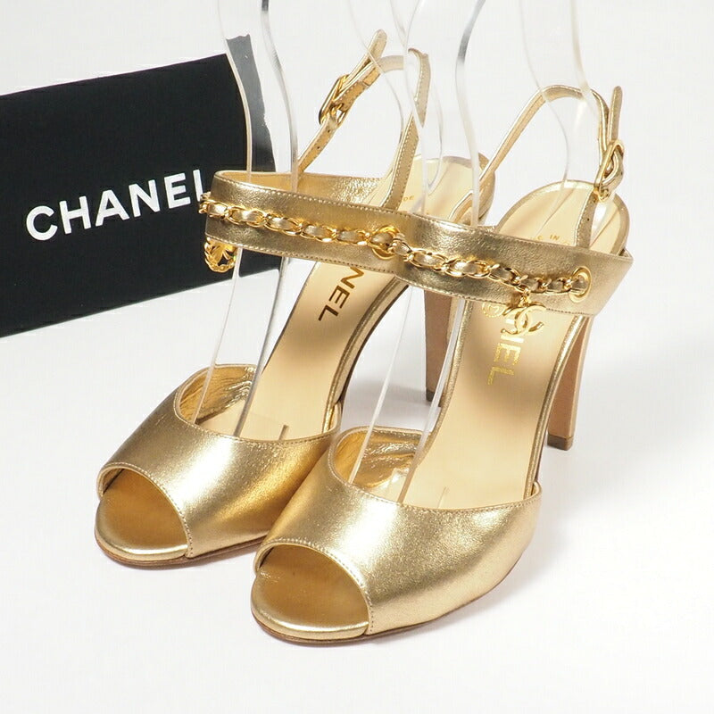 CHANEL Sandals PG33718 leather gold Women 36 1/2C