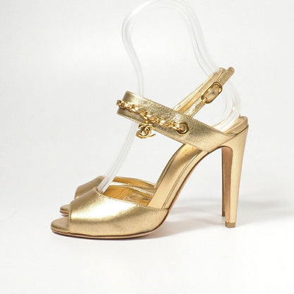 CHANEL Sandals PG33718 leather gold Women 36 1/2C