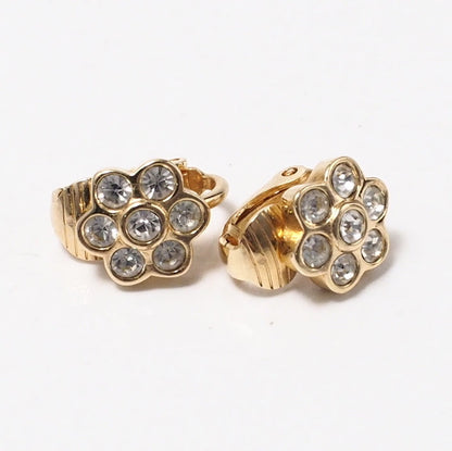 Christian Dior Earring Plating, Rhinestone gold Flower motif Women