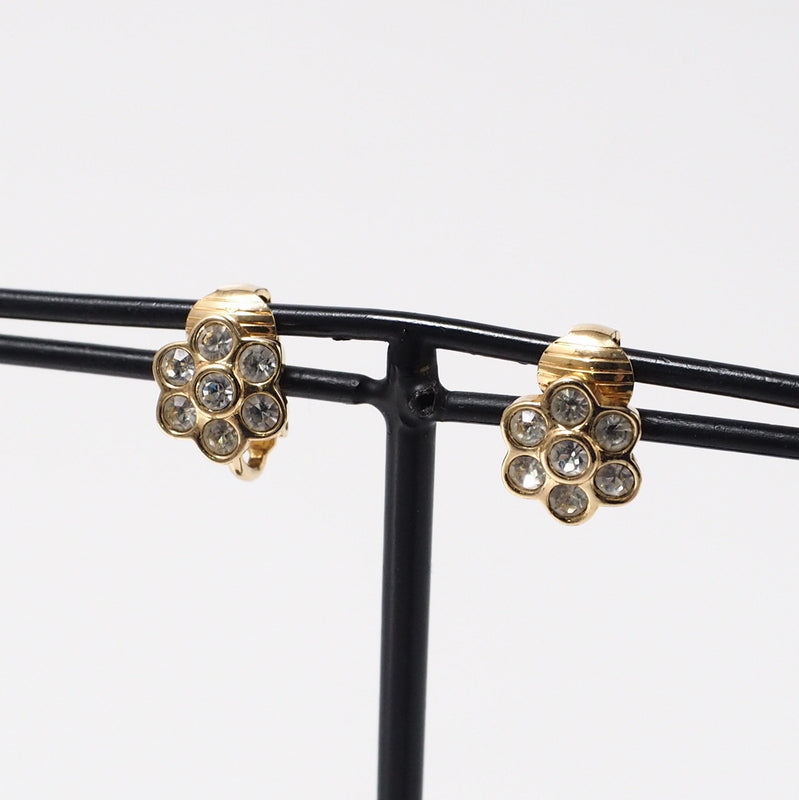 Christian Dior Earring Plating, Rhinestone gold Flower motif Women