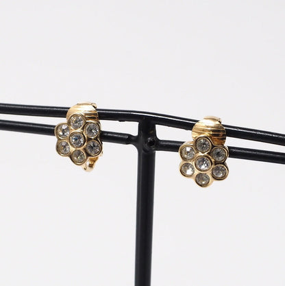 Christian Dior Earring Plating, Rhinestone gold Flower motif Women