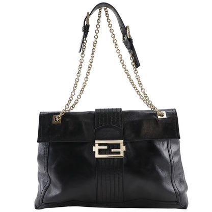 FENDI Tote Bag leather black 2WAYShoulder Chain tote Women