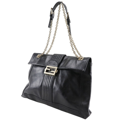 FENDI Tote Bag leather black 2WAYShoulder Chain tote Women