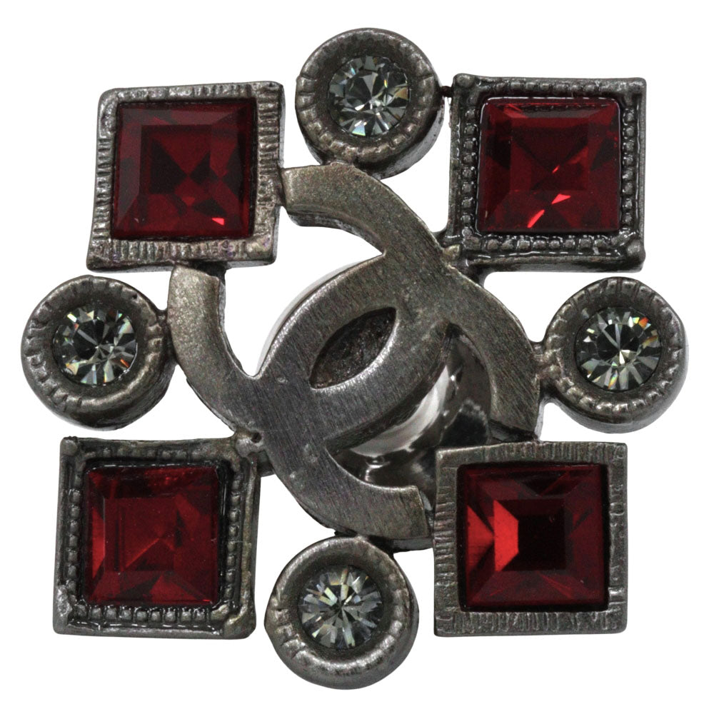 CHANEL Brooch Metal, Rhinestone Red Pin Brooch COCO Mark