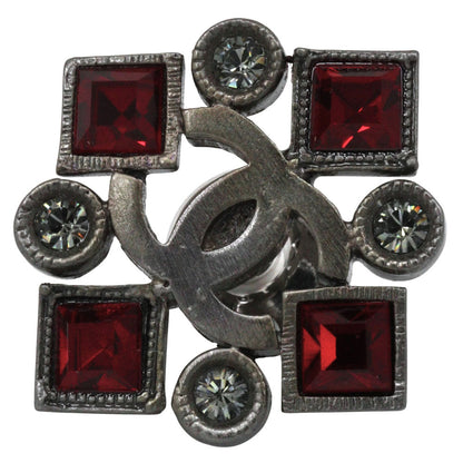 CHANEL Brooch Metal, Rhinestone Red Pin Brooch COCO Mark