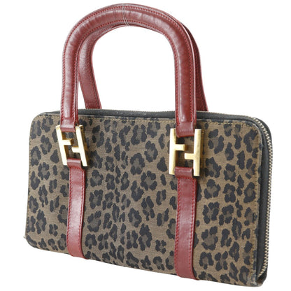 FENDI Handbag Nylon canvas Brown / red Leopard Leopard Pattern Wallet bag Women