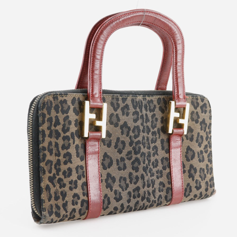 FENDI Handbag Nylon canvas Brown / red Leopard Leopard Pattern Wallet bag Women