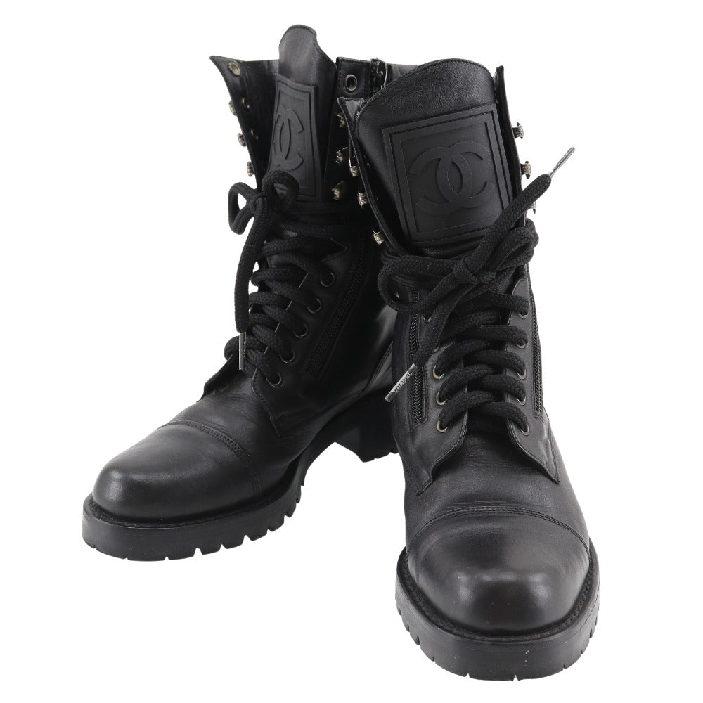 CHANEL boots leather black Sports line Women 35