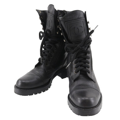 CHANEL boots leather black Sports line Women 35