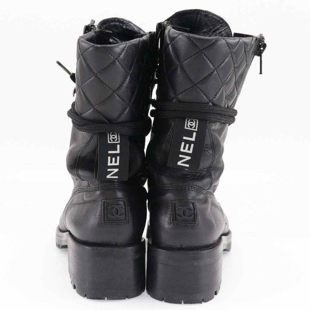 CHANEL boots leather black Sports line Women 35