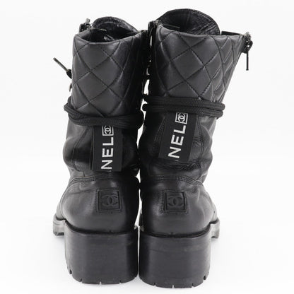 CHANEL boots leather black Sports line Women 35