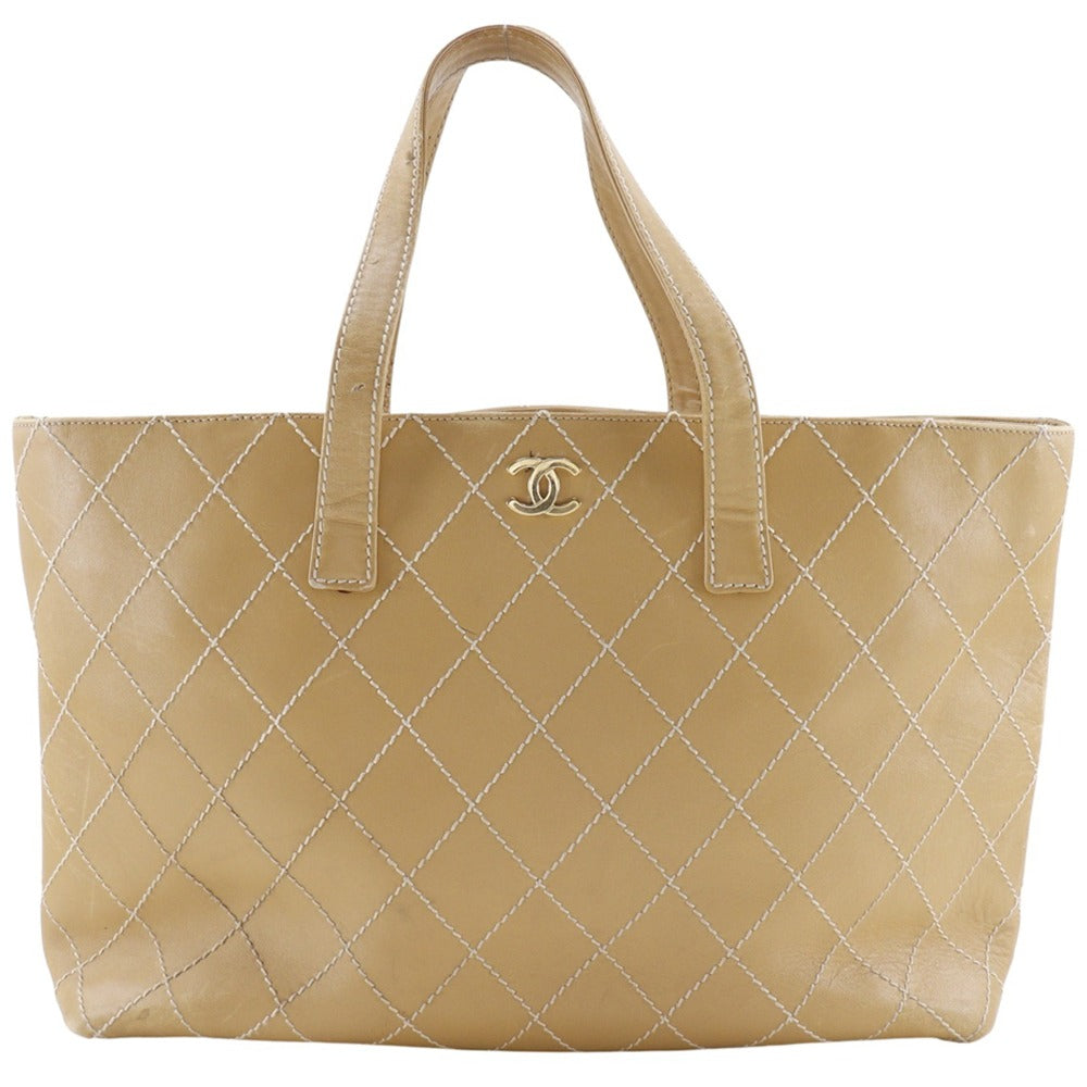 CHANEL Tote Bag Calfskin beige Wild stitch