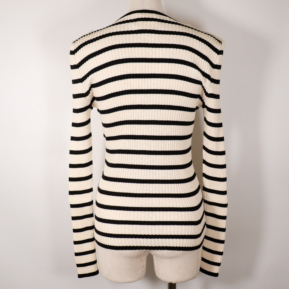 CHANEL sweater P10238V00445 cotton White / black 98P border COCO Mark Women 44