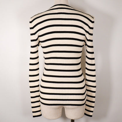 CHANEL sweater P10238V00445 cotton White / black 98P border COCO Mark Women 44