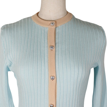 CHANEL cardigan P07389V00348 cotton Two-tone color (light blue) piping ensemble 40