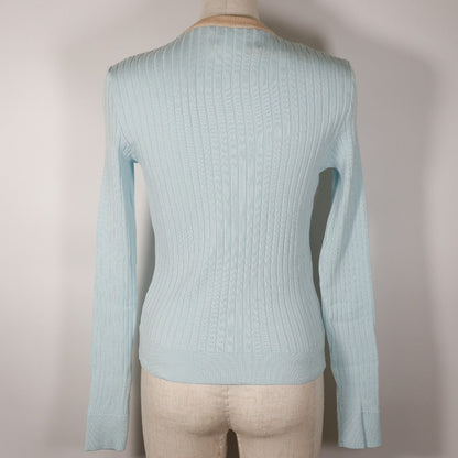 CHANEL cardigan P07389V00348 cotton Two-tone color (light blue) piping ensemble 40