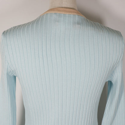 CHANEL cardigan P07389V00348 cotton Two-tone color (light blue) piping ensemble 40