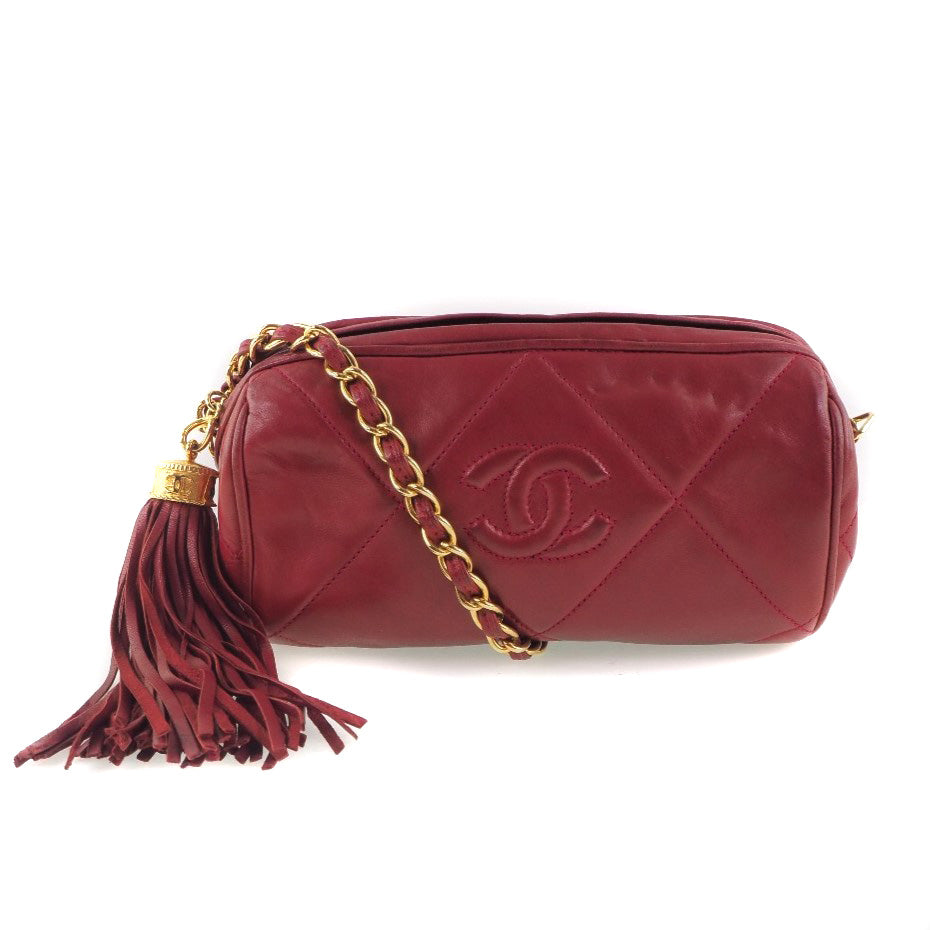 CHANEL Shoulder Bag lambskin Red Matrasse Fringe ChainShoulder Women