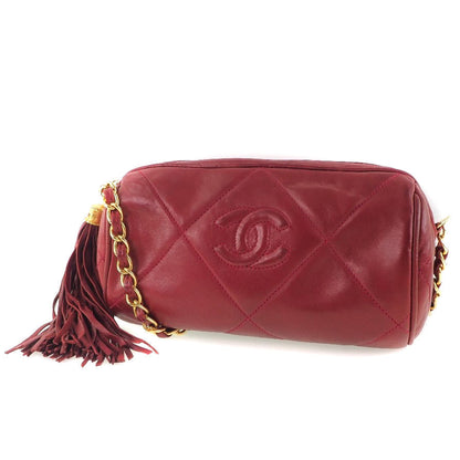 CHANEL Shoulder Bag lambskin Red Matrasse Fringe ChainShoulder Women