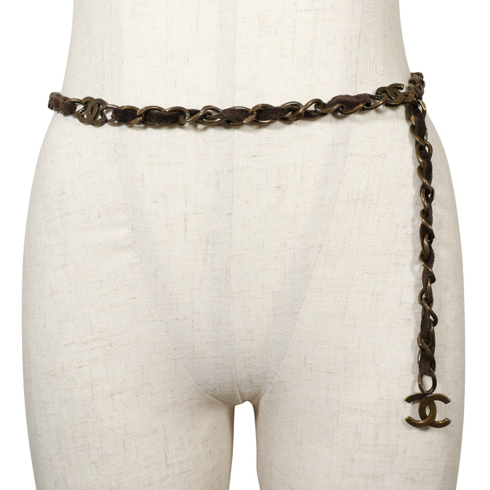 CHANEL belt A07928Y02269 Plated Gold, Suede Brown COCO Mark Vintage processing Chain belt Women
