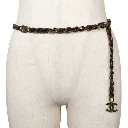 CHANEL belt A07928Y02269 Plated Gold, Suede Brown COCO Mark Vintage processing Chain belt Women