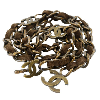 CHANEL belt A07928Y02269 Plated Gold, Suede Brown COCO Mark Vintage processing Chain belt Women