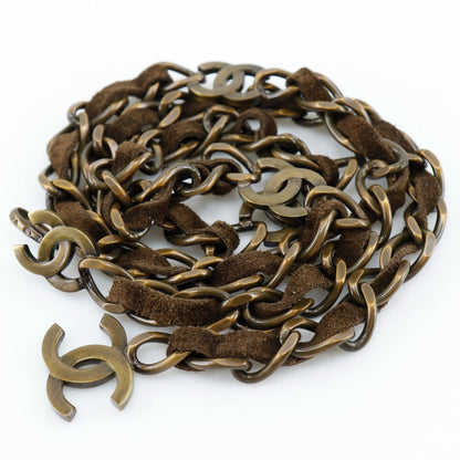 CHANEL belt A07928Y02269 Plated Gold, Suede Brown COCO Mark Vintage processing Chain belt Women