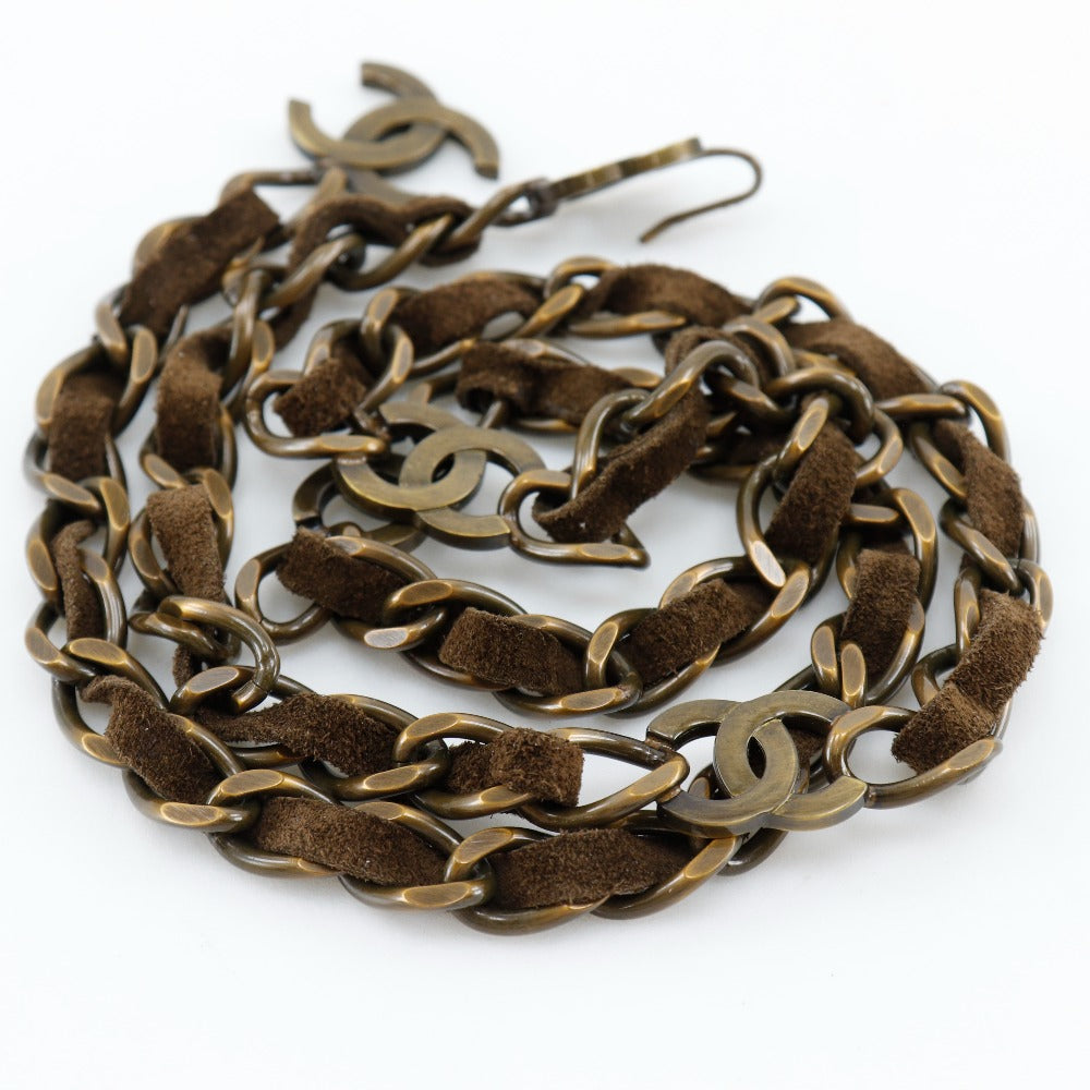 CHANEL belt A07928Y02269 Plated Gold, Suede Brown COCO Mark Vintage processing Chain belt Women