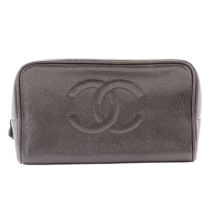 CHANEL Pouch A01996 Caviar skin Brown Cosmetic porch COCO Mark Women