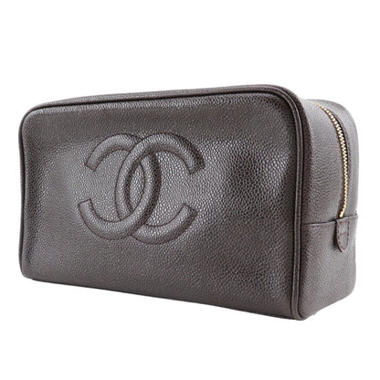CHANEL Pouch A01996 Caviar skin Brown Cosmetic porch COCO Mark Women