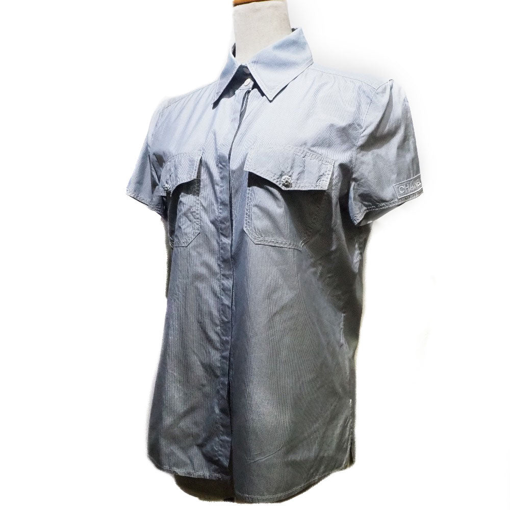 CHANEL Short sleeve shirt P24930V15491 silk Blue Women 38