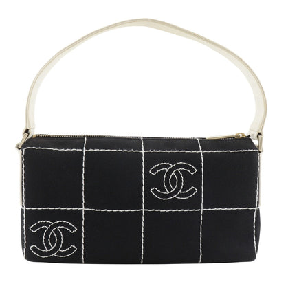 CHANEL Shoulder Bag canvas black Chocolate bar