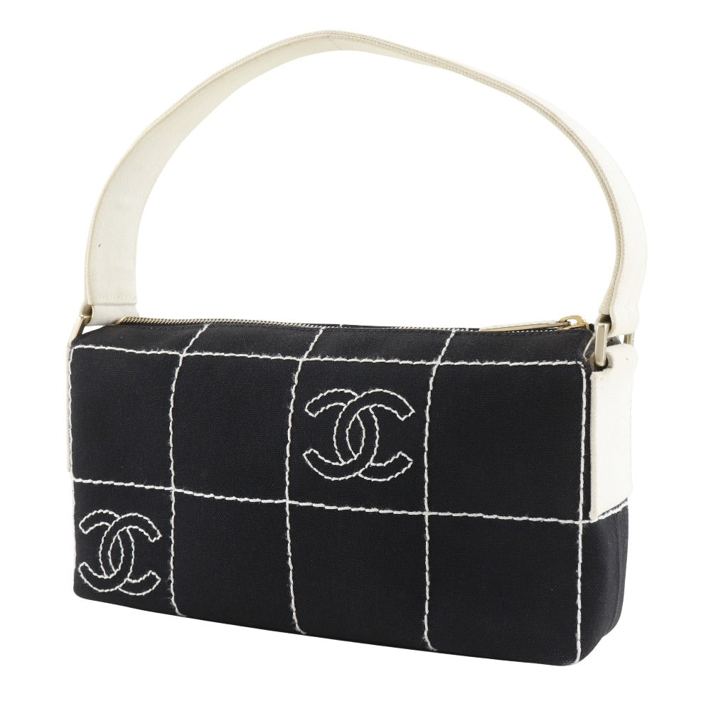 CHANEL Shoulder Bag canvas black Chocolate bar