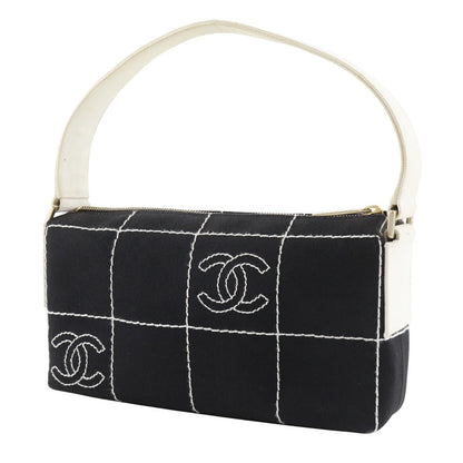 CHANEL Shoulder Bag canvas black Chocolate bar