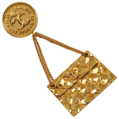 CHANEL Brooch Plated Gold gold vintage Matelasse bag motif COCO Mark Women