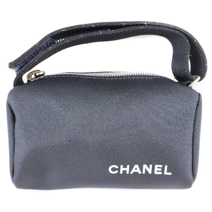 CHANEL Pouch Nylon gray logo vintage Women