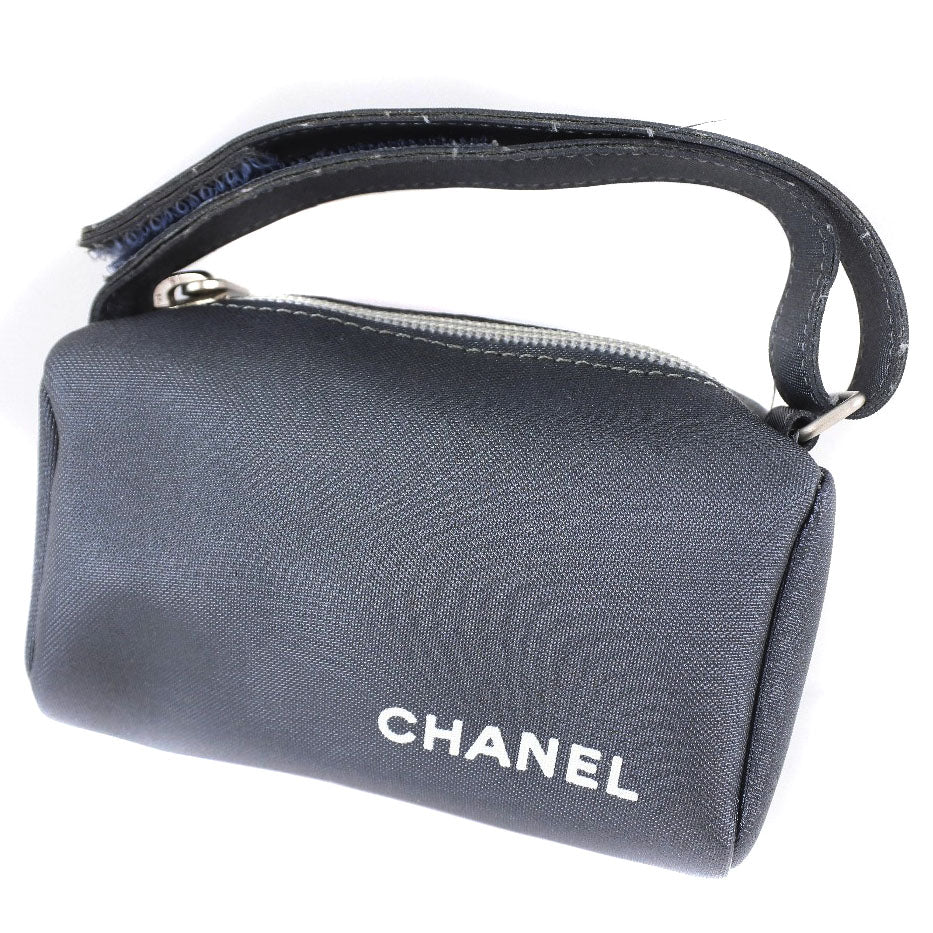 CHANEL Pouch Nylon gray logo vintage Women