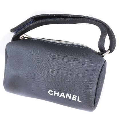 CHANEL Pouch Nylon gray logo vintage Women