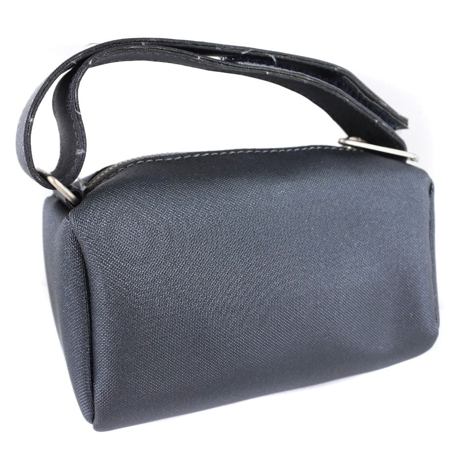CHANEL Pouch Nylon gray logo vintage Women