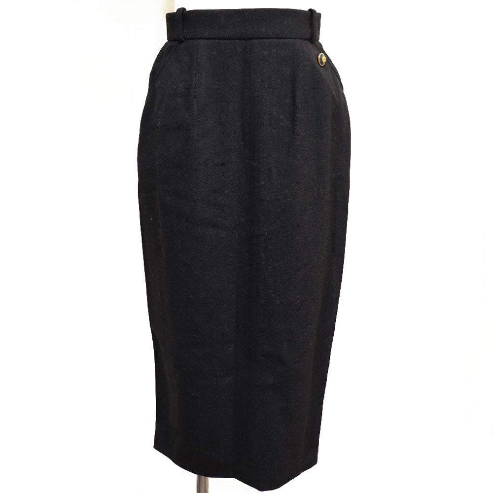 CHANEL skirt 93A P02440 wool Charcoal gray Back button COCO Mark Women 36