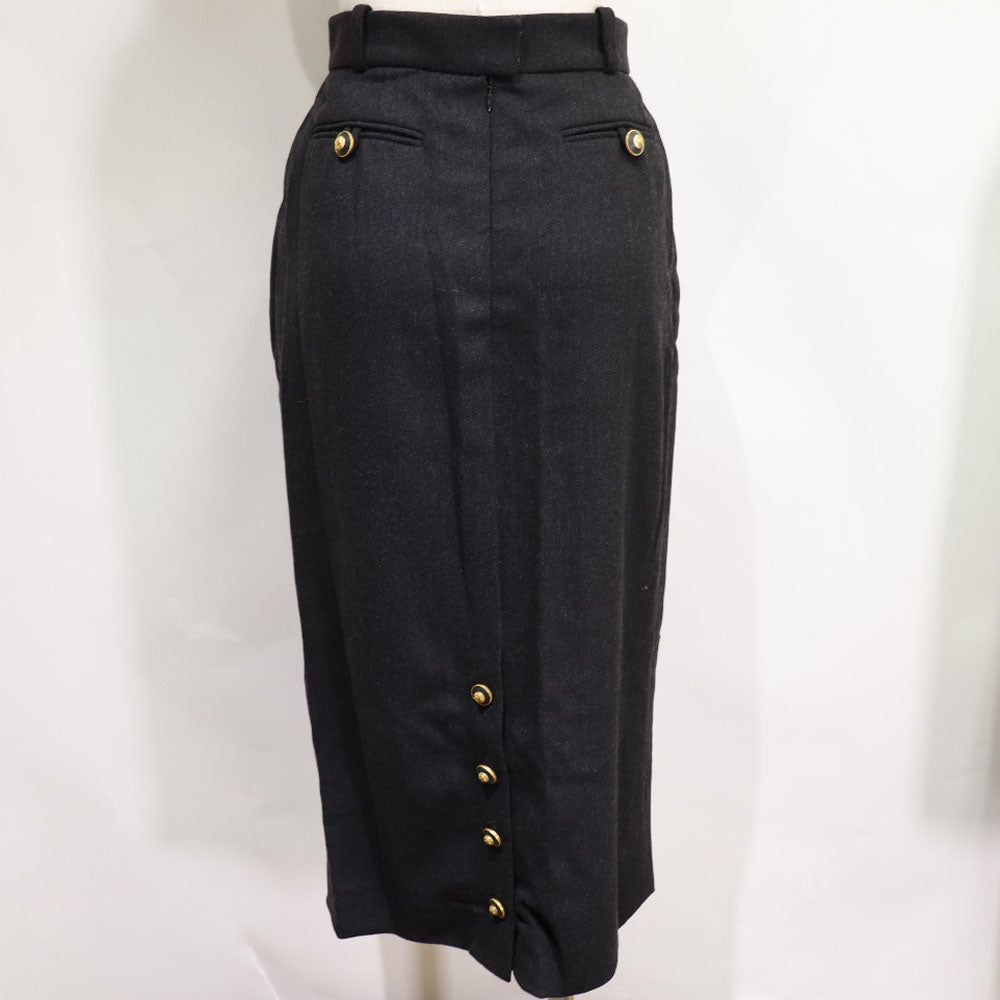 CHANEL skirt 93A P02440 wool Charcoal gray Back button COCO Mark Women 36