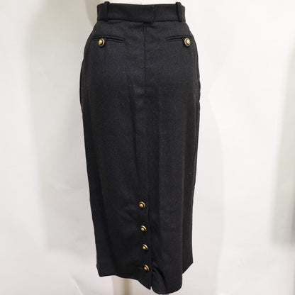 CHANEL skirt 93A P02440 wool Charcoal gray Back button COCO Mark Women 36