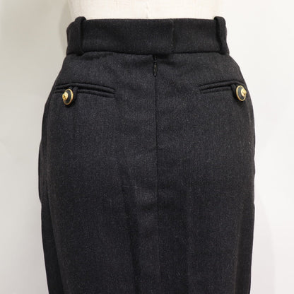 CHANEL skirt 93A P02440 wool Charcoal gray Back button COCO Mark Women 36