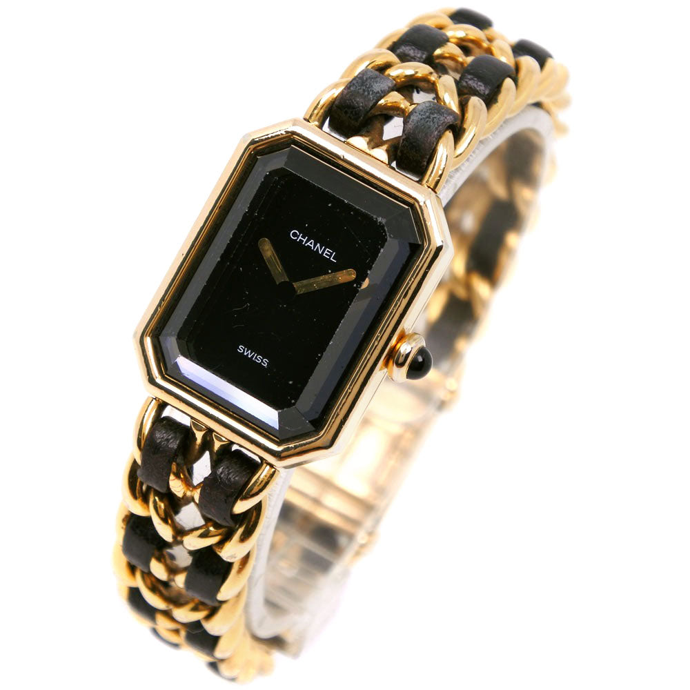 CHANEL Watches Quartz H0001 Plated Gold , Leather Black / gold Premiere L black dial Women
