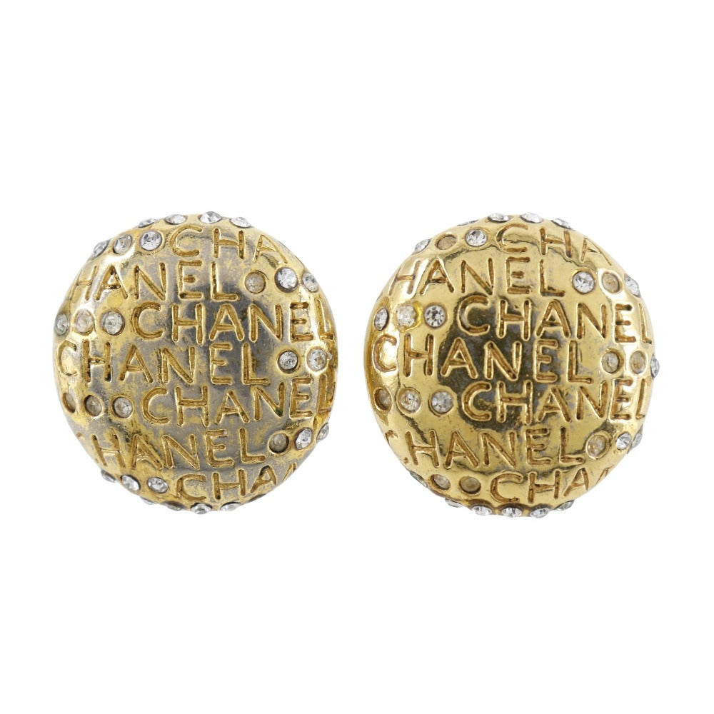 CHANEL Earring Plated Gold, Rhinestones gold vintage logo