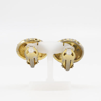CHANEL Earring Plated Gold, Rhinestones gold vintage logo