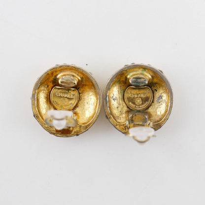 CHANEL Earring Plated Gold, Rhinestones gold vintage logo