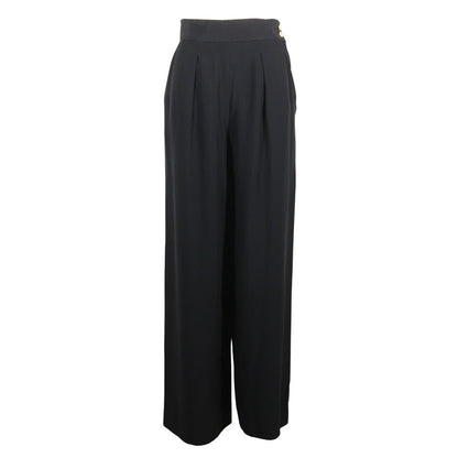 CHANEL Pants Acetate, Rayon black Gold button Wide pants Women 36
