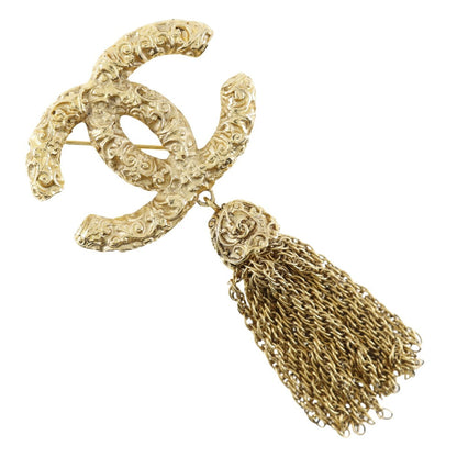 CHANEL Brooch Plated Gold gold lava/fringe COCO Mark Women